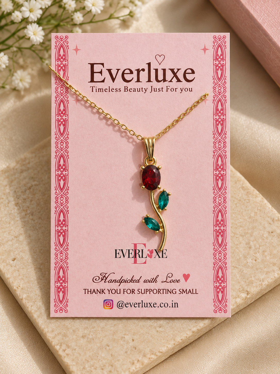 Everluxe Elegant Red & Teal Floral Vine Pendant Necklace for Women